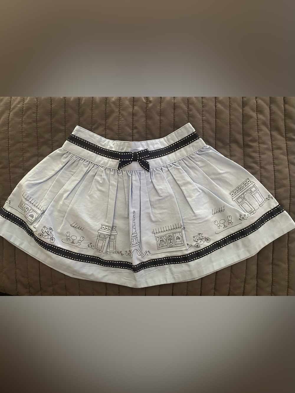 Gymboree Light Blue Girls' Skirt with Parisian Print and Navy Bow 18-24 mos. NWT
